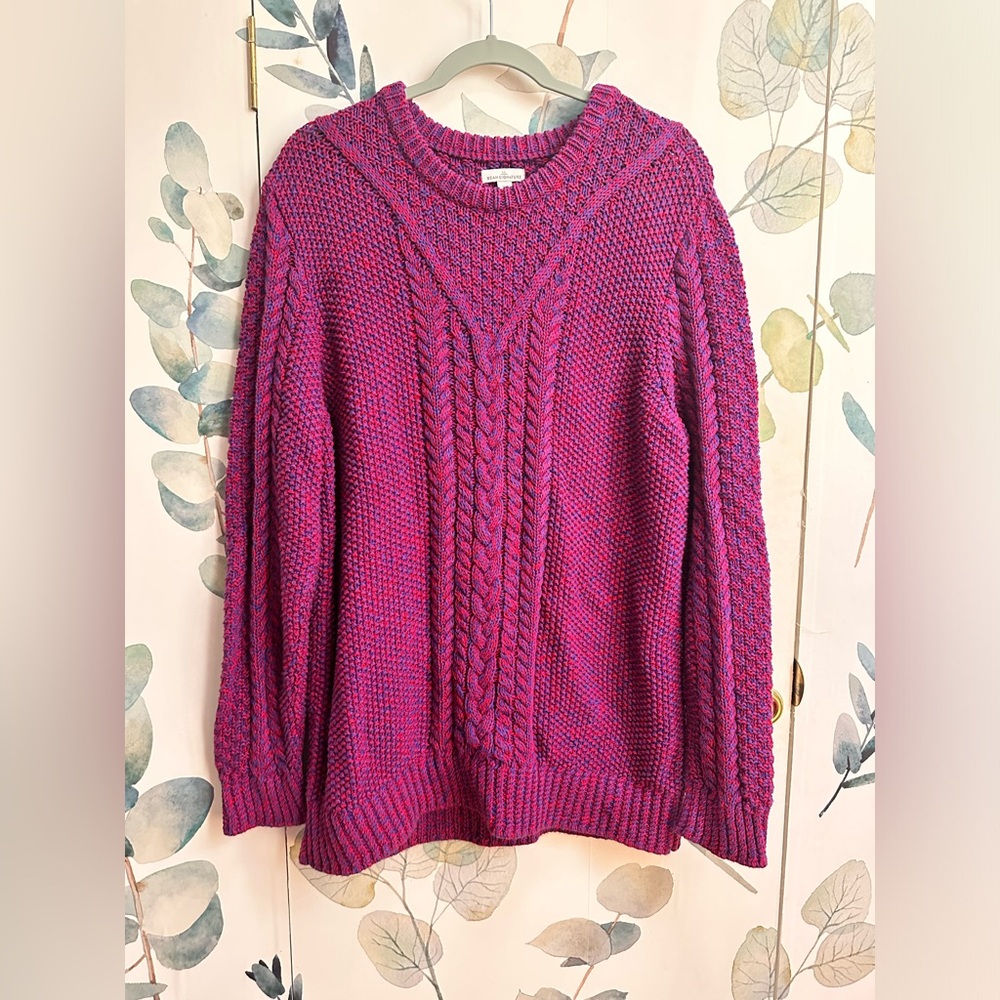 XL LL Bean Signature 100% Cotton red, cobalt blue fisherman cable knit sweater